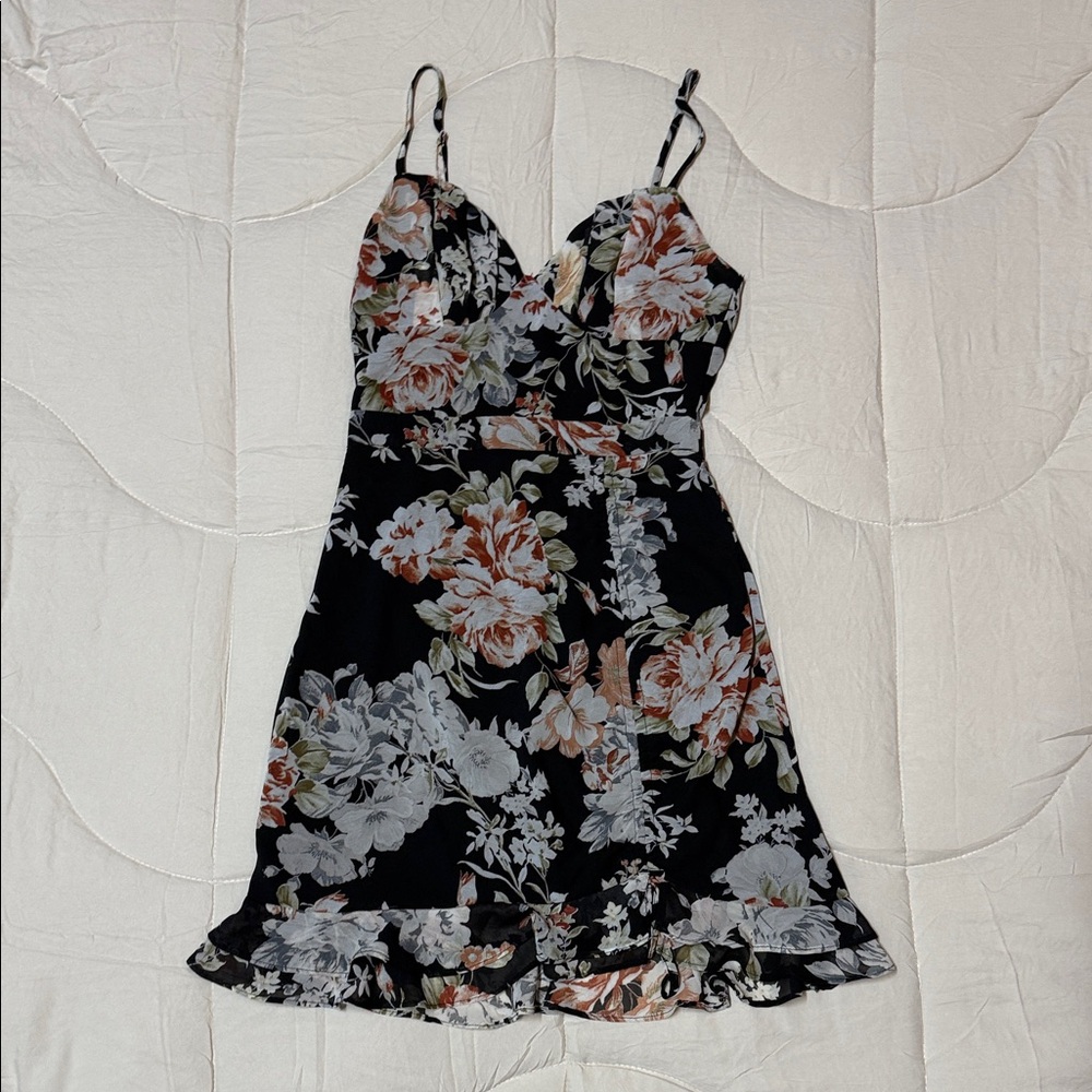 Lulu's Black Floral Mini Dress